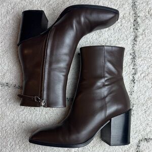 Aeyde Leanrda Brown Leather Square Toe Boots 37